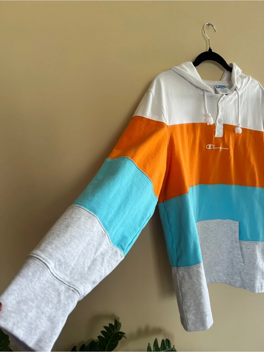 Champion Colorblock Crewneck Hoodie - White/Orange/Turquoise/Gray